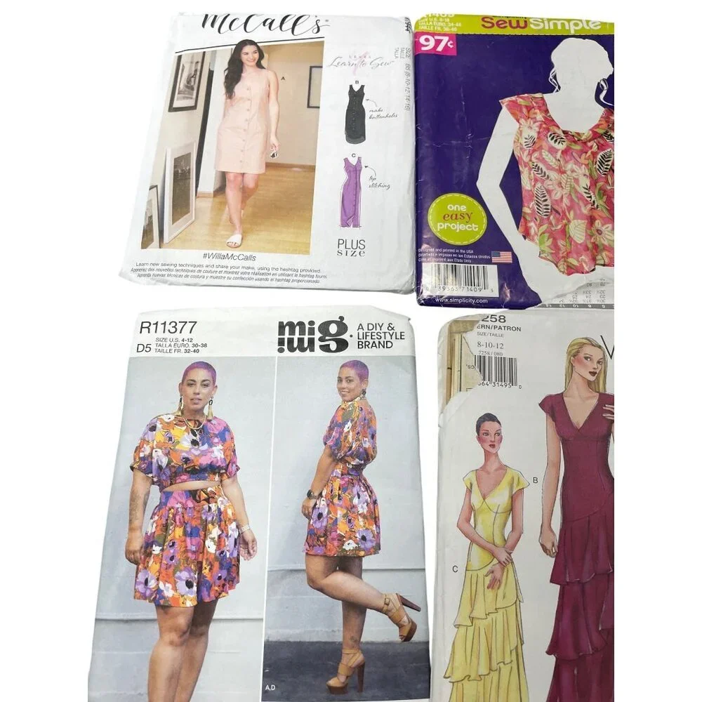 Sewing Pattern Lot of 6 Adult Women Dresses Top Pants Sizes 8-18‎